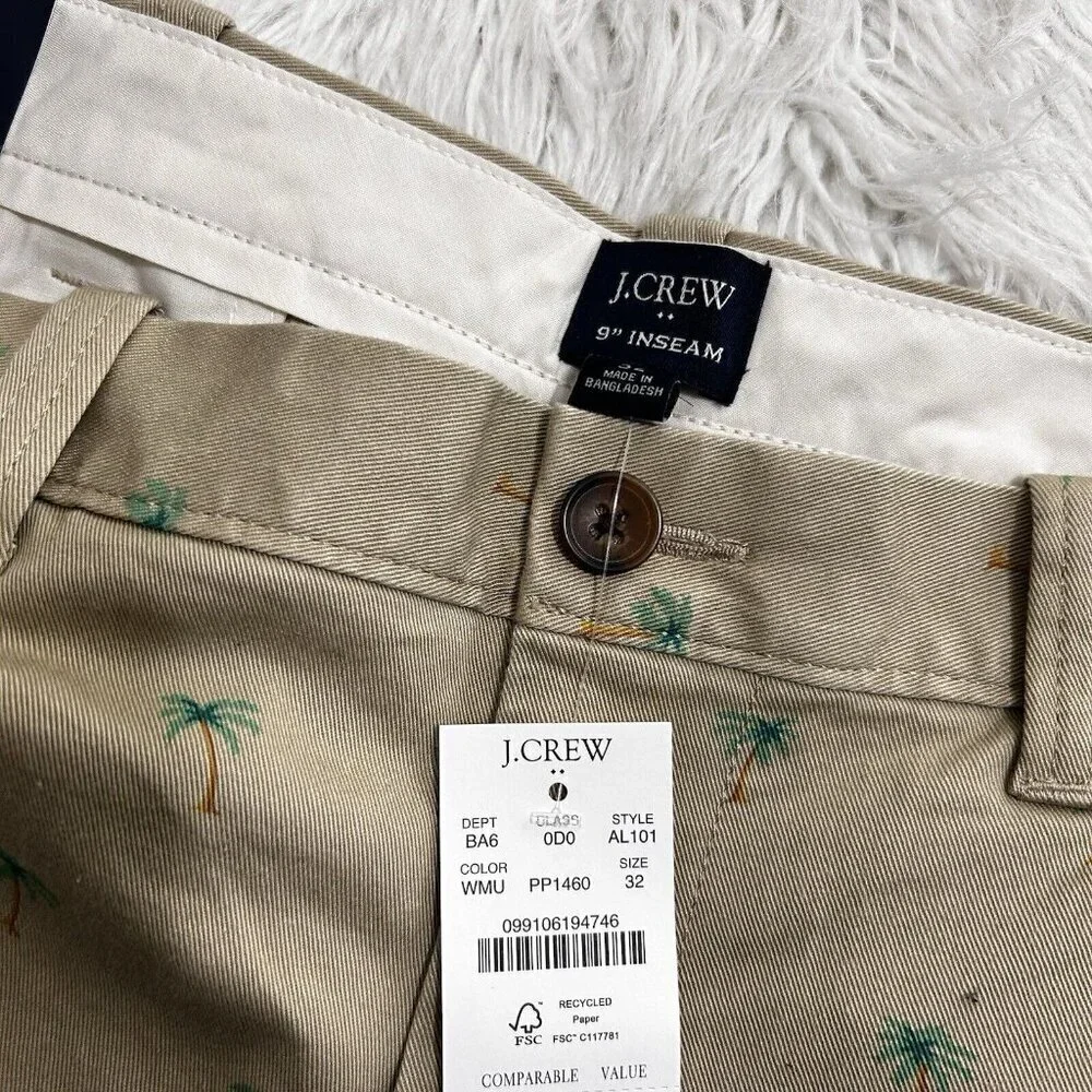 J. Crew Shorts‎ Mens 32 Khaki Summer Re-Imagined Palm Trees Tan Chino 9